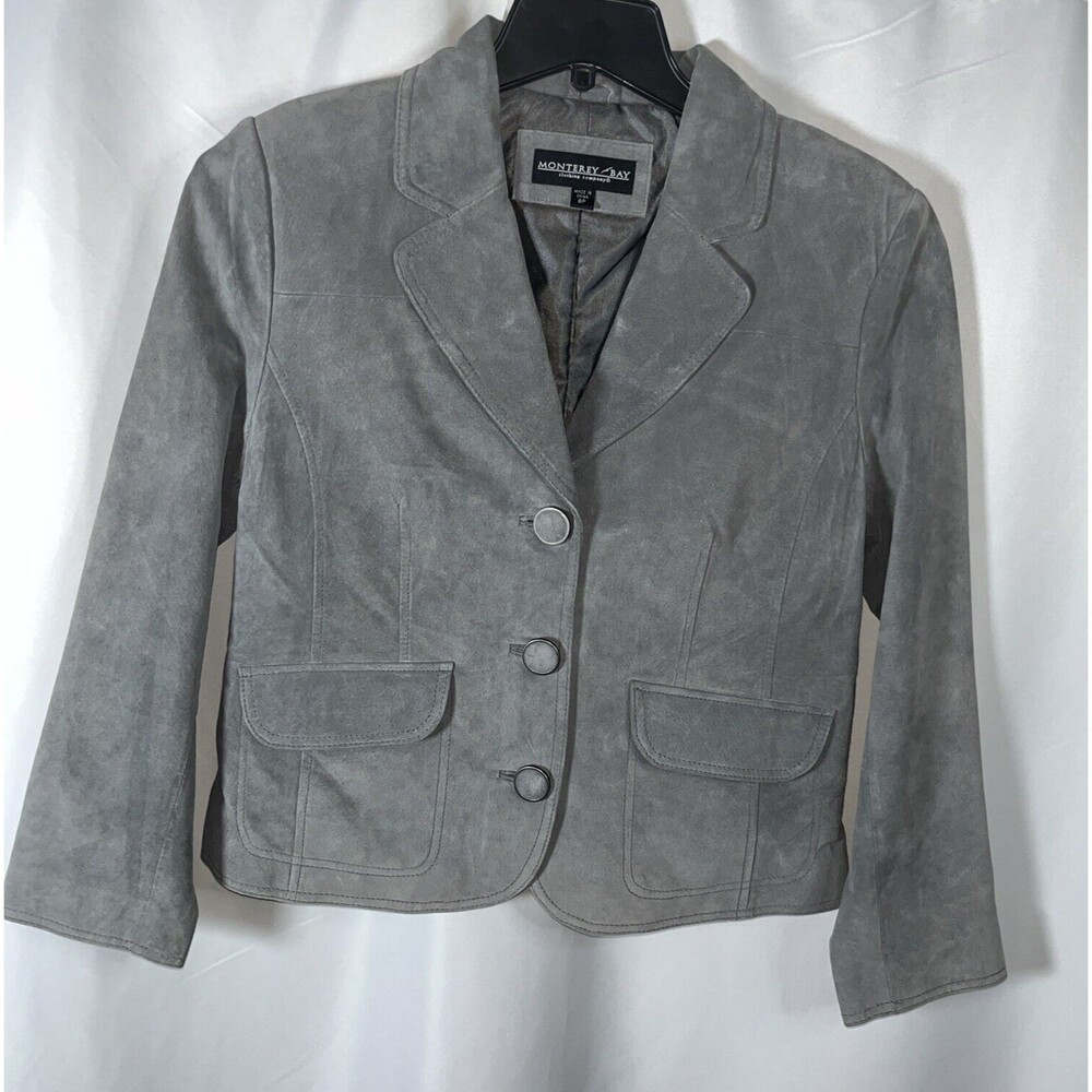 Monterey Bay Clothing Company Gray Suede Leather Woman Blazer Jacket 8P Boho